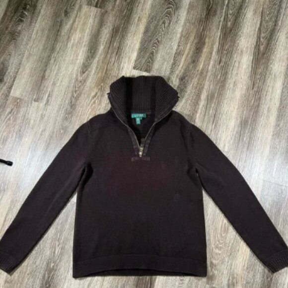 Lauren Ralph Lauren 1/4 Zip Pullover Sweater Womens Brown Knit L/Sleeves, Sz:L - Picture 1 of 5